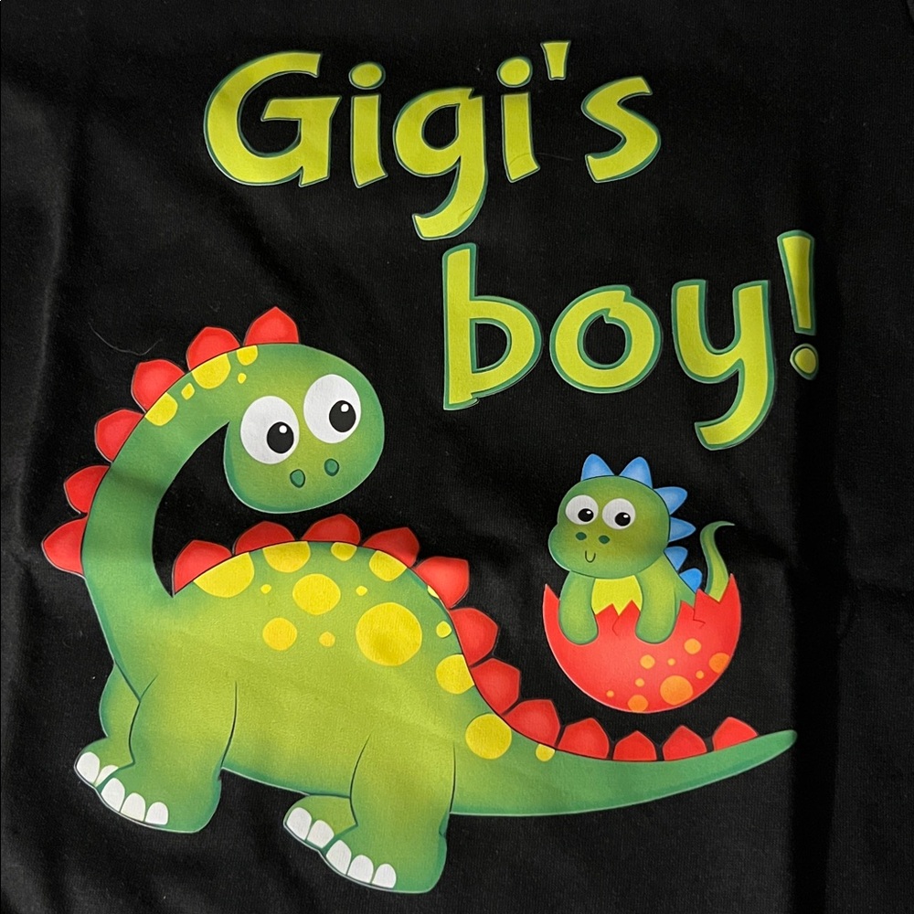 NWT 🦕 BLACK COTTON BLEND DINOSAUR “GIGI’S BOY” T-SHIRT Size GIRLS/BOYS 12-24 mo - Picture 2 of 5